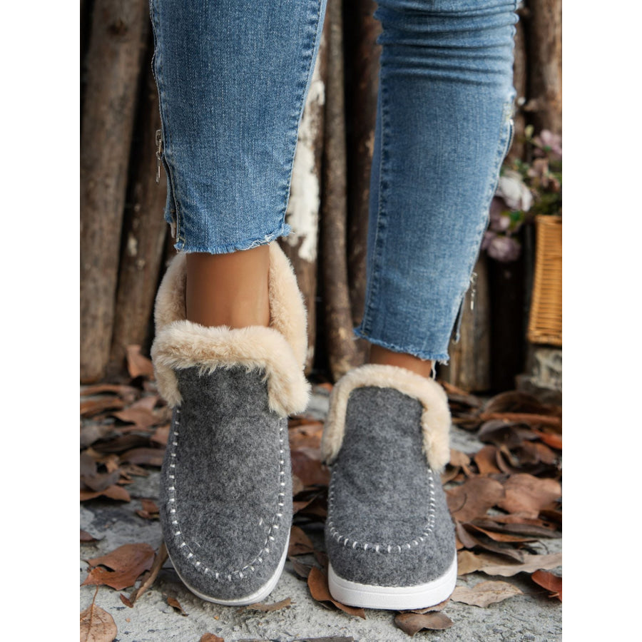 Furry Suede Round Toe Flat Sneakers Gray / 36(US5) Apparel and Accessories