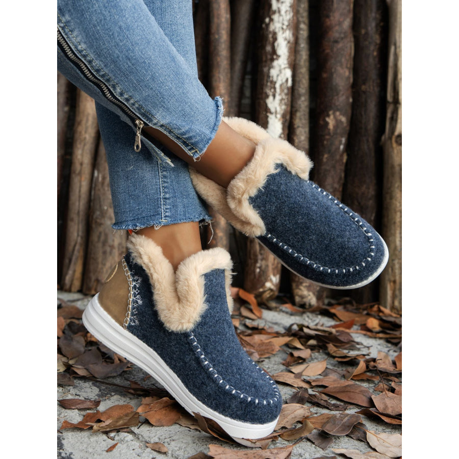 Furry Suede Round Toe Flat Sneakers Navy / 36(US5) Apparel and Accessories