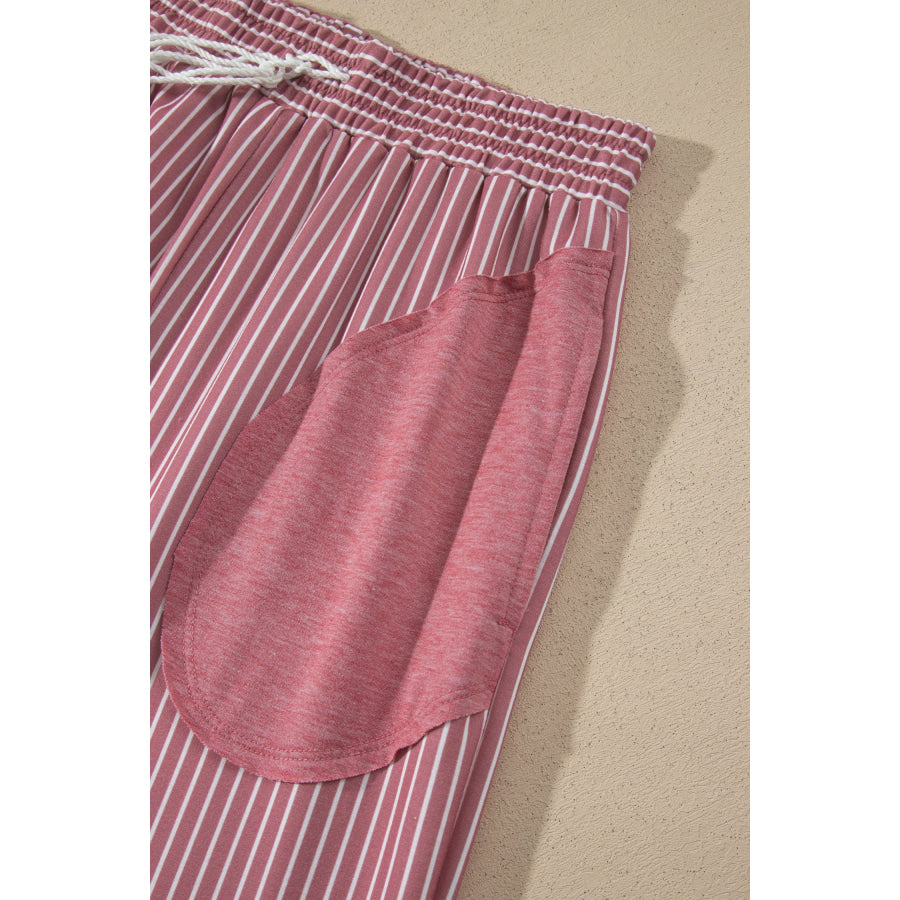 Fushia Raw Seam Patchwork Long Sleeve Top Pocket Casual Pants 2pcs Set Two Piece Sets/Pant Sets