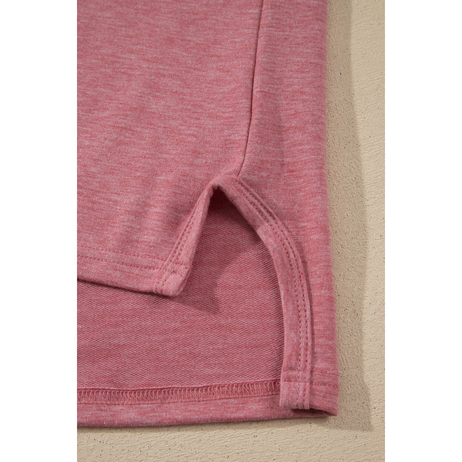 Fushia Raw Seam Patchwork Long Sleeve Top Pocket Casual Pants 2pcs Set Two Piece Sets/Pant Sets