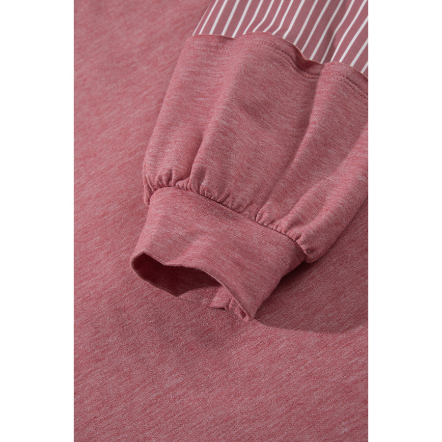 Fushia Raw Seam Patchwork Long Sleeve Top Pocket Casual Pants 2pcs Set Two Piece Sets/Pant Sets