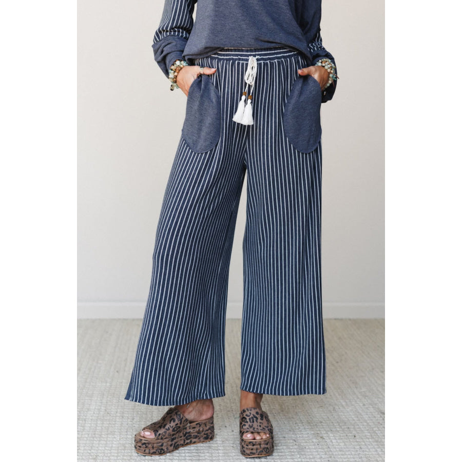 Fushia Raw Seam Patchwork Long Sleeve Top Pocket Casual Pants 2pcs Set Two Piece Sets/Pant Sets