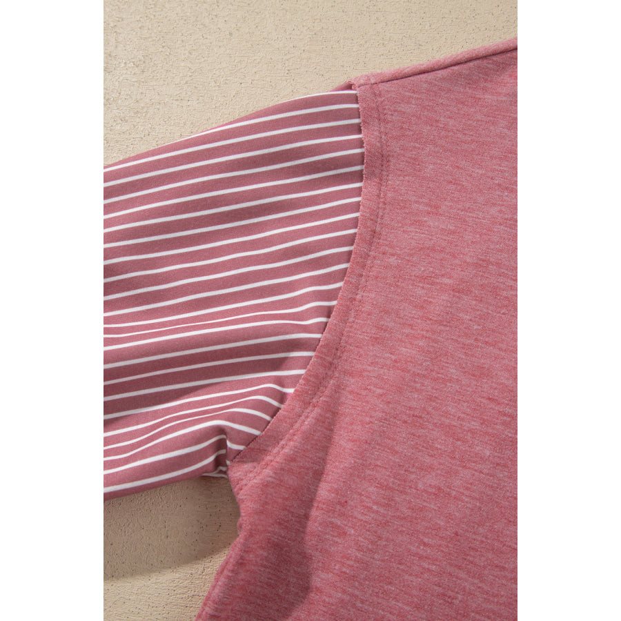 Fushia Raw Seam Patchwork Long Sleeve Top Pocket Casual Pants 2pcs Set Two Piece Sets/Pant Sets