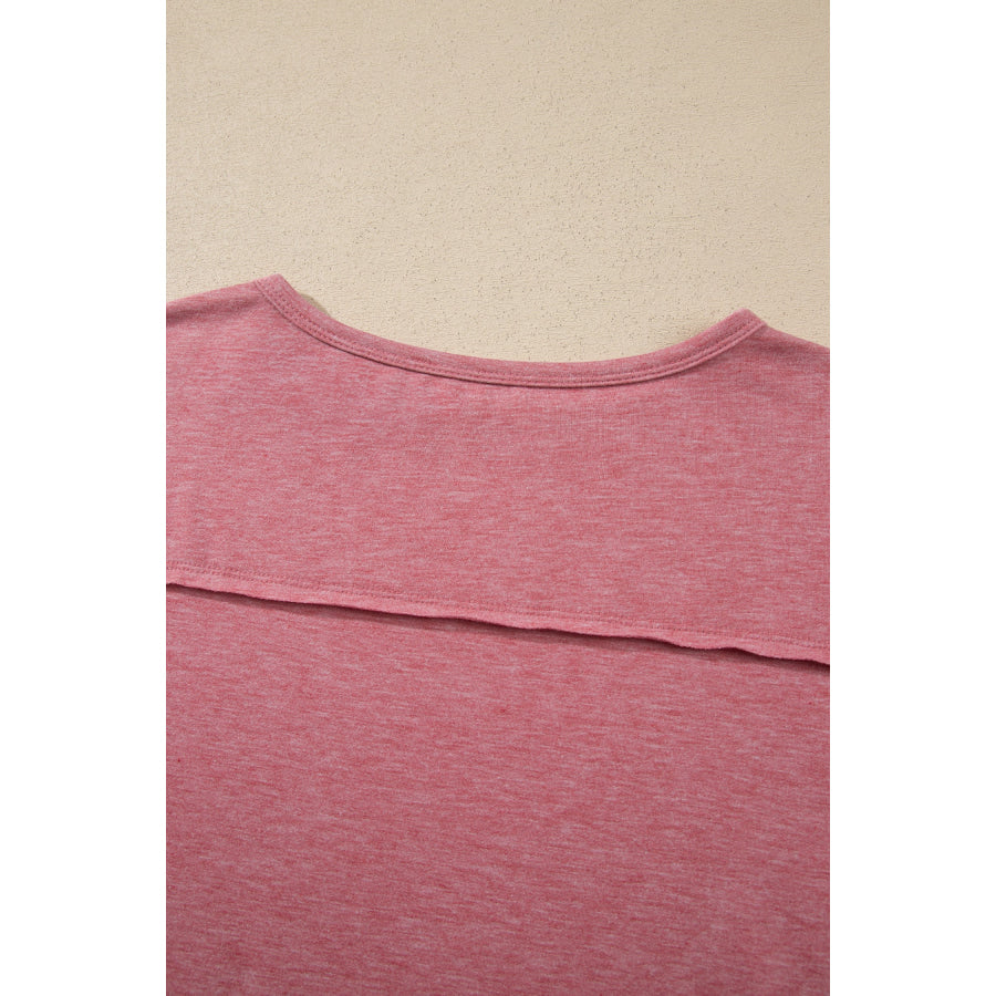 Fushia Raw Seam Patchwork Long Sleeve Top Pocket Casual Pants 2pcs Set Two Piece Sets/Pant Sets