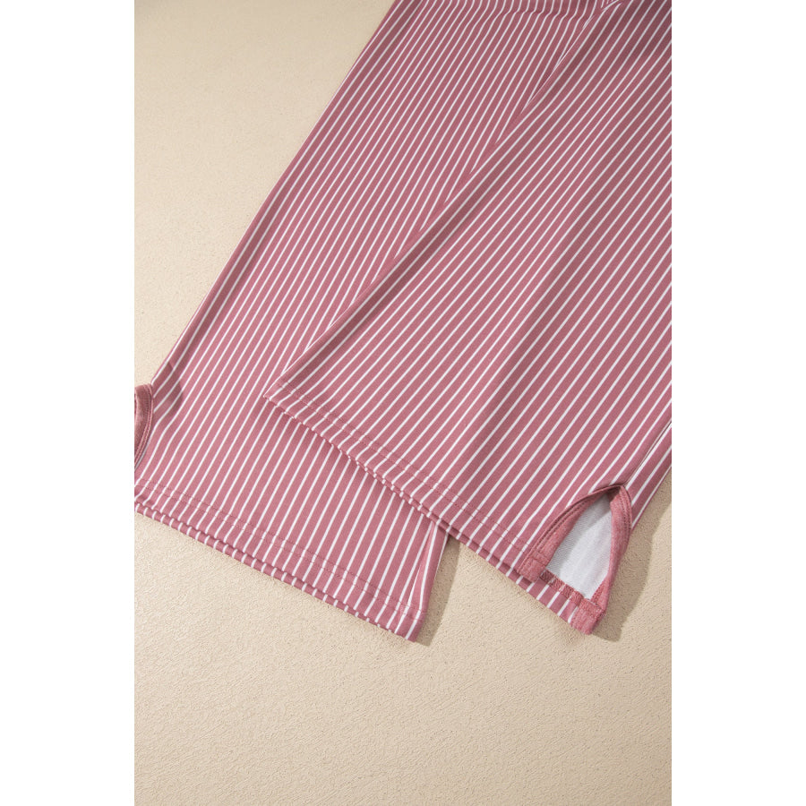 Fushia Raw Seam Patchwork Long Sleeve Top Pocket Casual Pants 2pcs Set Two Piece Sets/Pant Sets