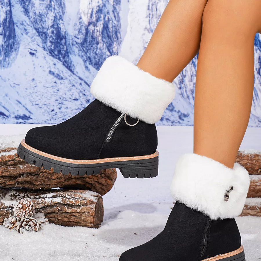 Fuzzy Ankle Boots with Zipper Detail Apparel and Accessories
