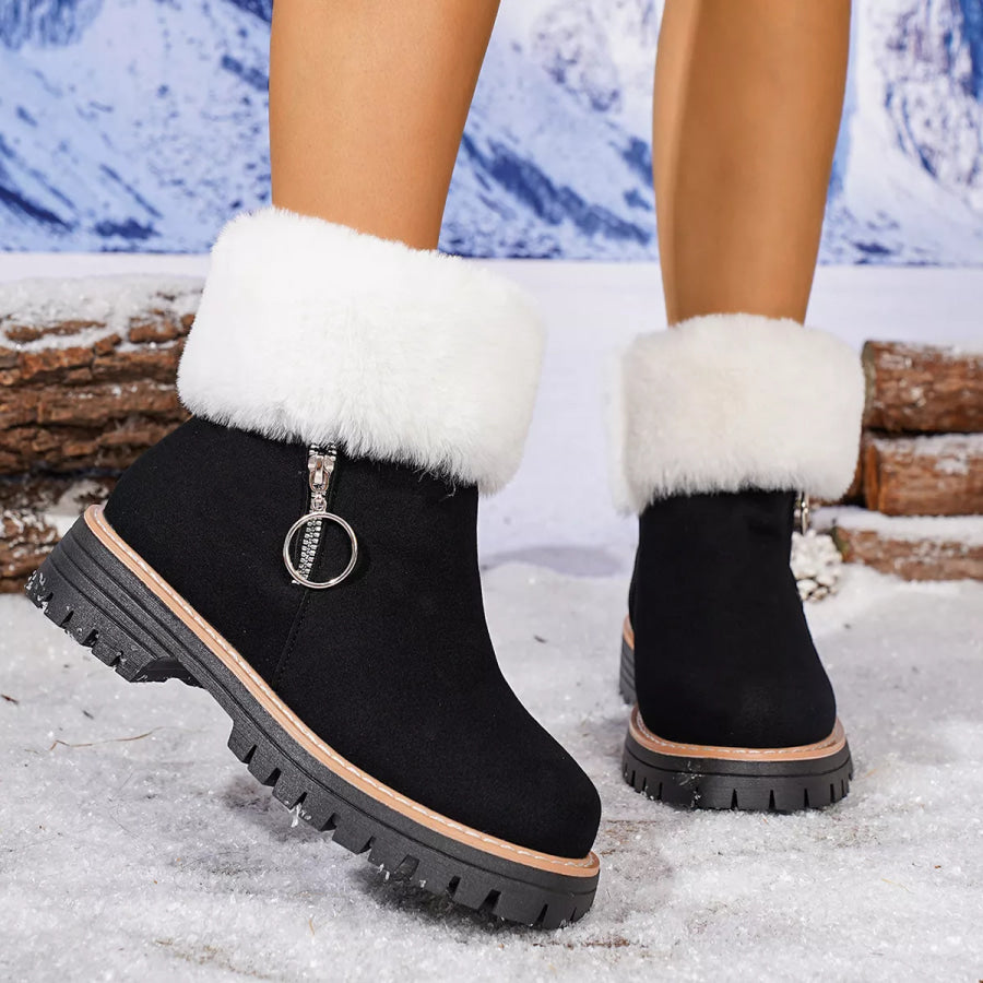 Fuzzy Ankle Boots with Zipper Detail Apparel and Accessories