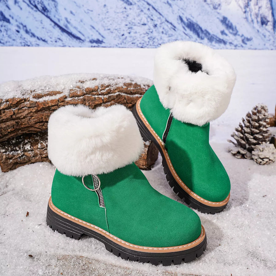 Fuzzy Ankle Boots with Zipper Detail Apparel and Accessories