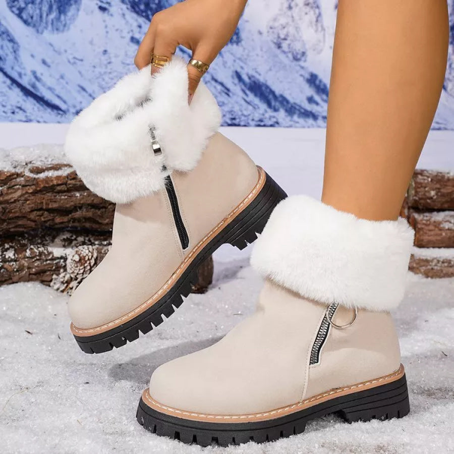 Fuzzy Ankle Boots with Zipper Detail Apparel and Accessories