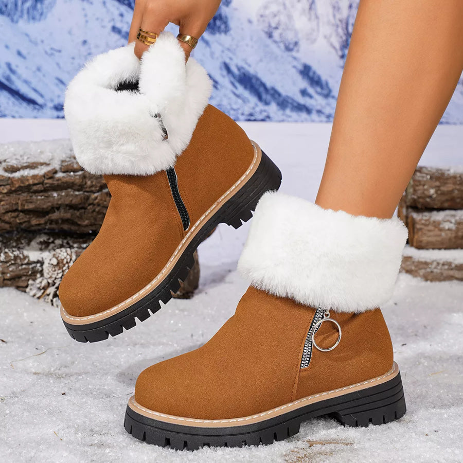 Fuzzy Ankle Boots with Zipper Detail Apparel and Accessories