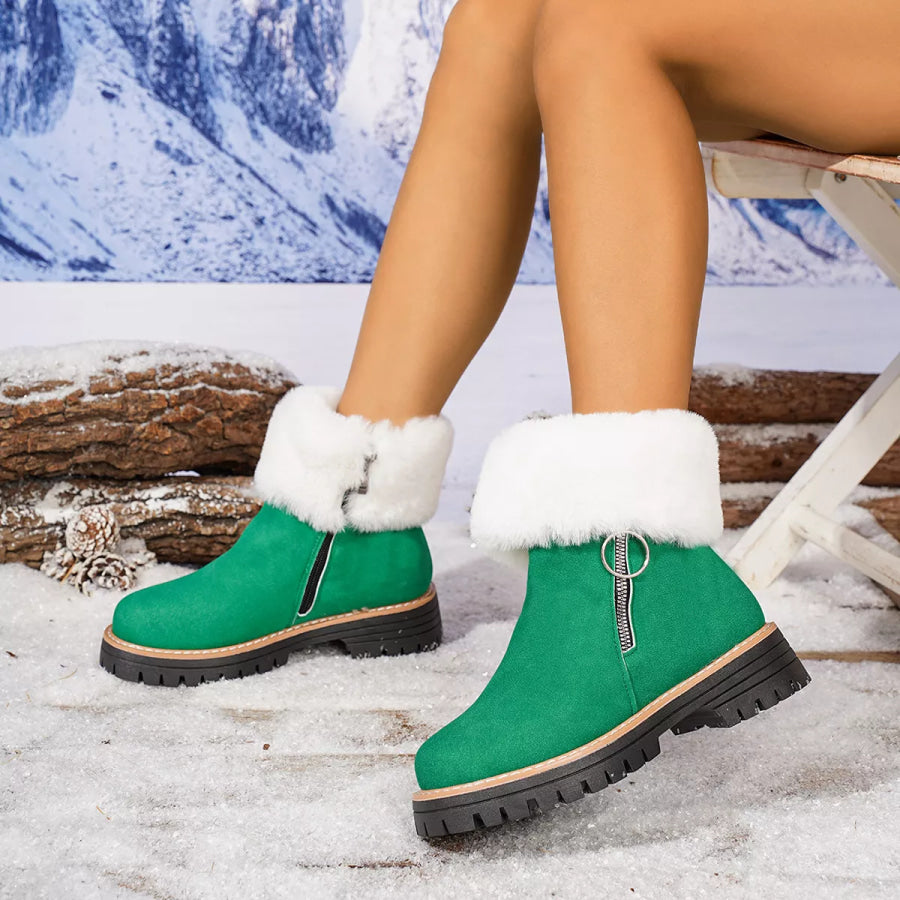 Fuzzy Ankle Boots with Zipper Detail Apparel and Accessories