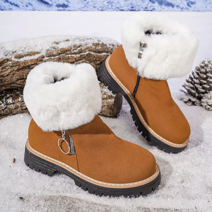 Fuzzy Ankle Boots with Zipper Detail Apparel and Accessories