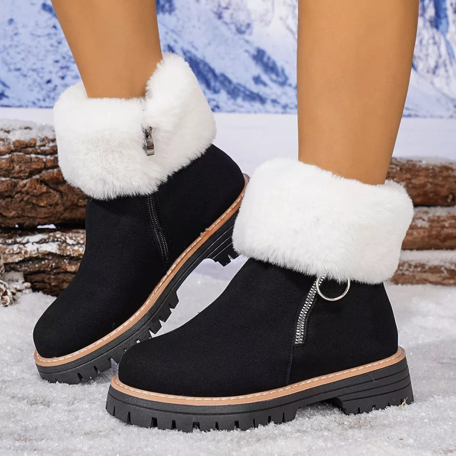 Fuzzy Ankle Boots with Zipper Detail Black / 36 Apparel and Accessories