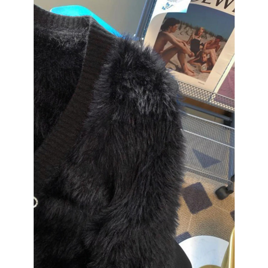 Fuzzy Bow Button Up Cardigan Apparel and Accessories