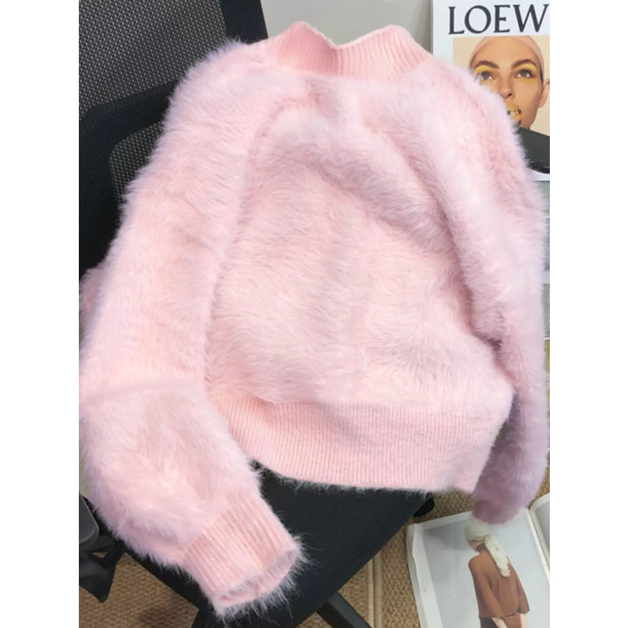Fuzzy Bow Button Up Cardigan Apparel and Accessories