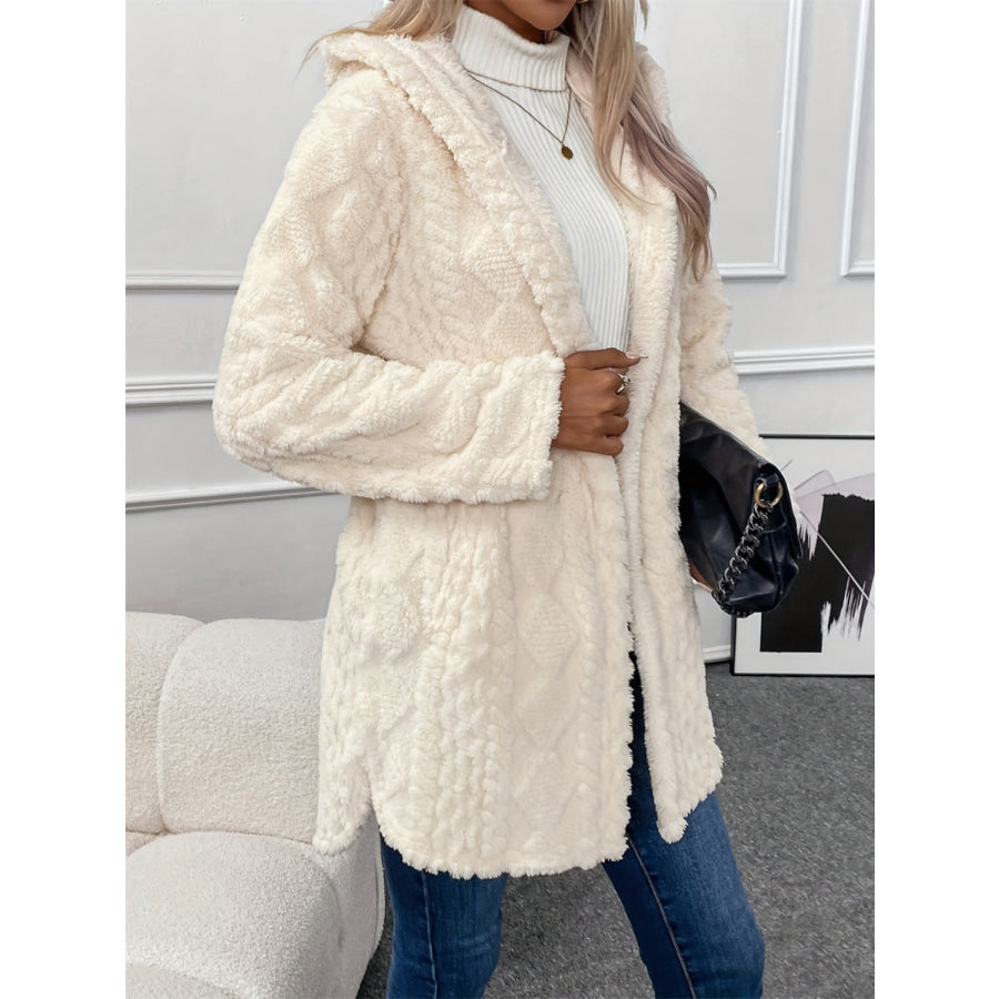 Fuzzy Button Down Hooded Coat Apparel and Accessories