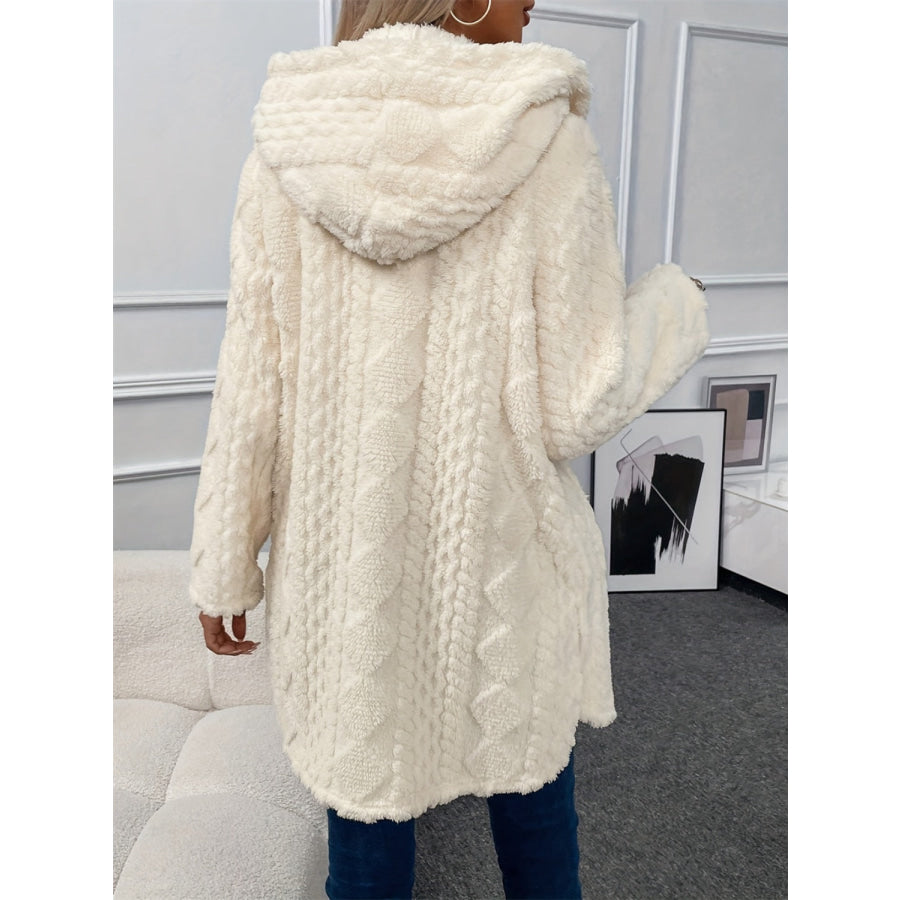 Fuzzy Button Down Hooded Coat Apparel and Accessories