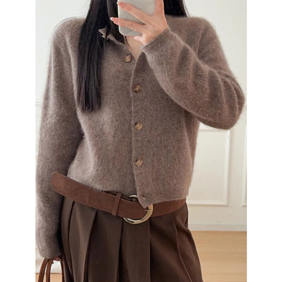 Fuzzy Button Up Cropped Cardigan Apparel and Accessories