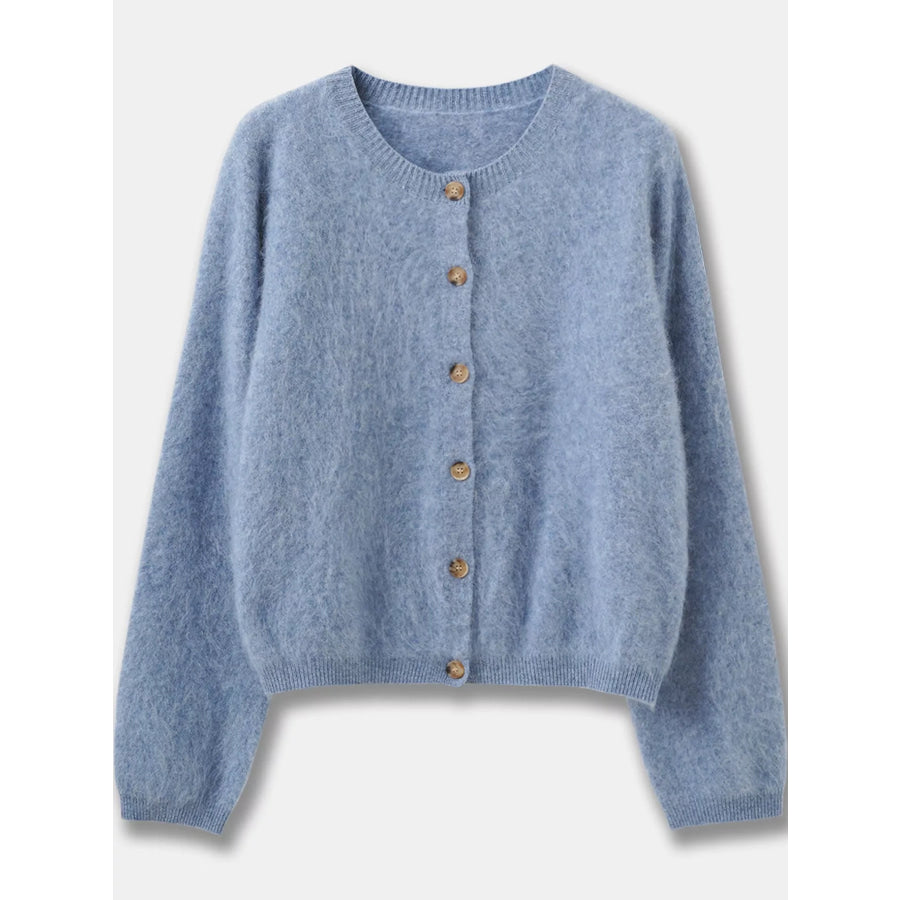 Fuzzy Button Up Cropped Cardigan Apparel and Accessories