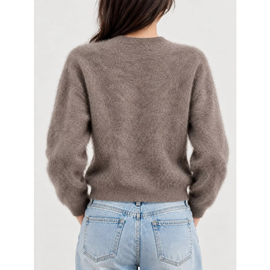 Fuzzy Button Up Cropped Cardigan Apparel and Accessories