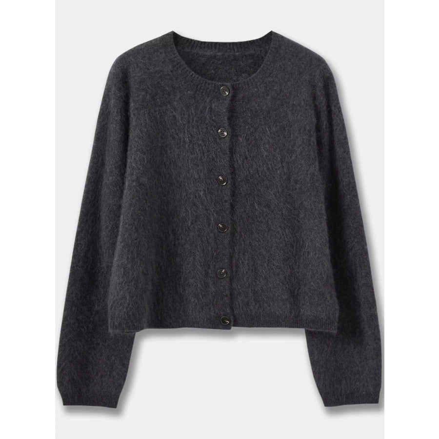Fuzzy Button Up Cropped Cardigan Apparel and Accessories