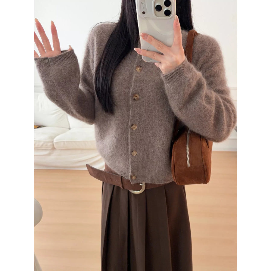 Fuzzy Button Up Cropped Cardigan Apparel and Accessories