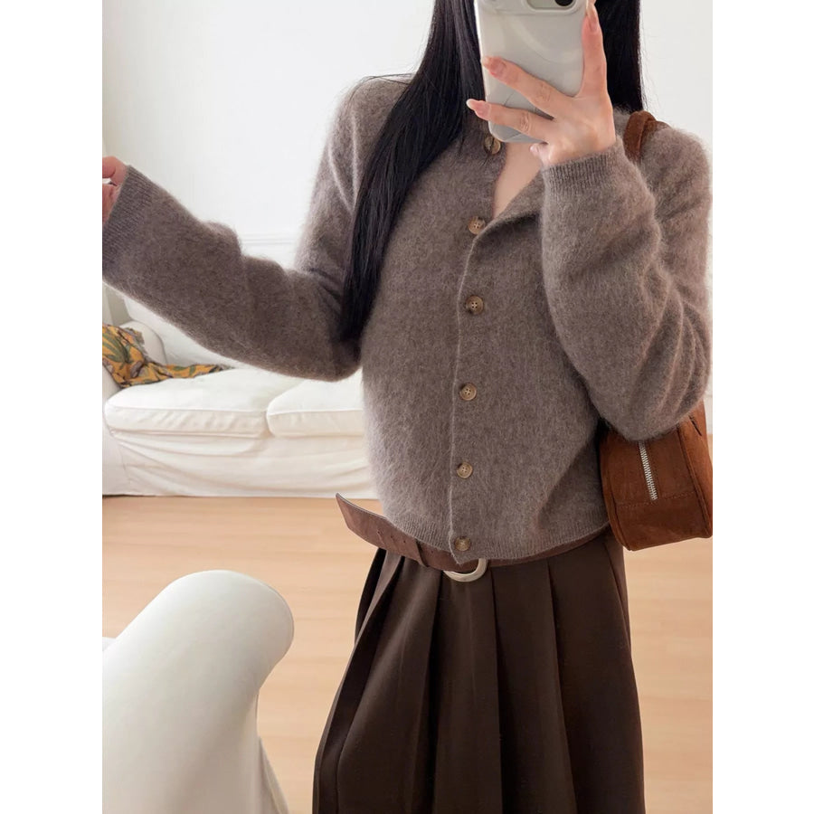 Fuzzy Button Up Cropped Cardigan Apparel and Accessories
