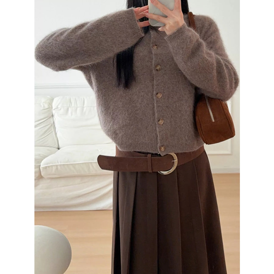 Fuzzy Button Up Cropped Cardigan Apparel and Accessories
