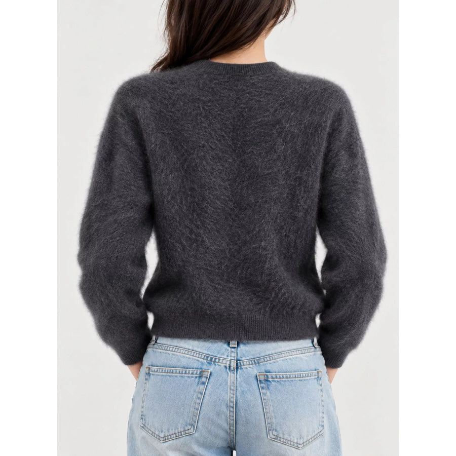 Fuzzy Button Up Cropped Cardigan Apparel and Accessories