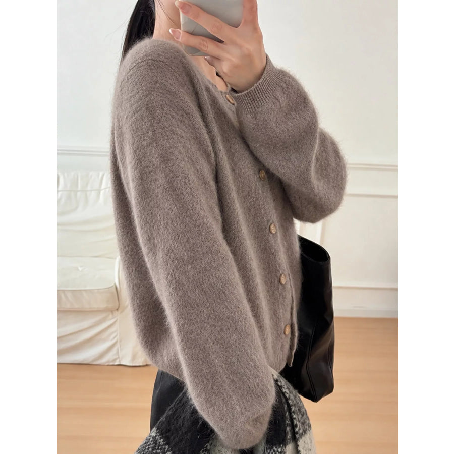 Fuzzy Button Up Cropped Cardigan Apparel and Accessories