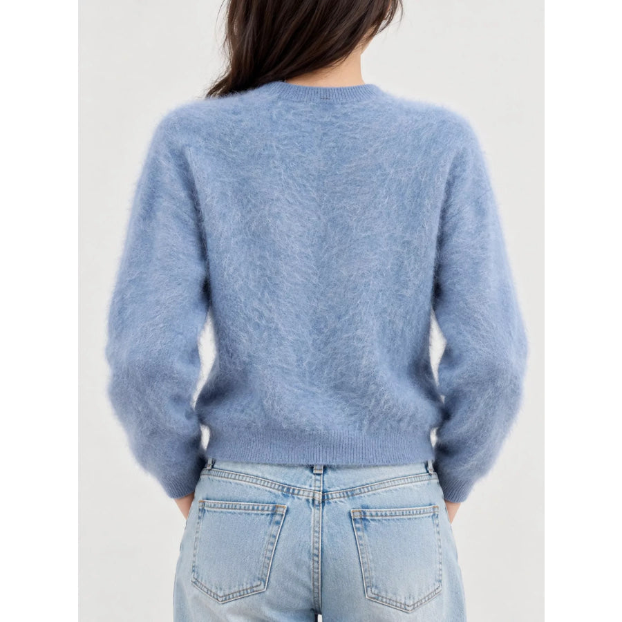 Fuzzy Button Up Cropped Cardigan Apparel and Accessories