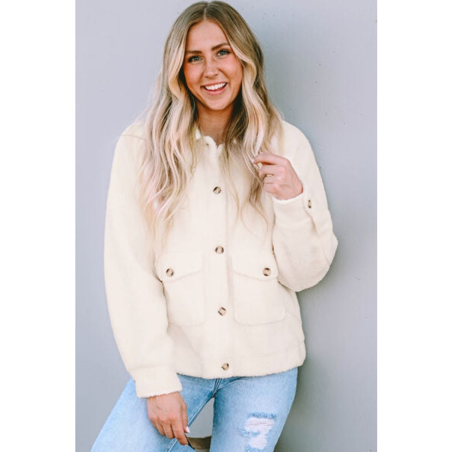 Fuzzy Button Up Faux Fur Outerwear Clothing