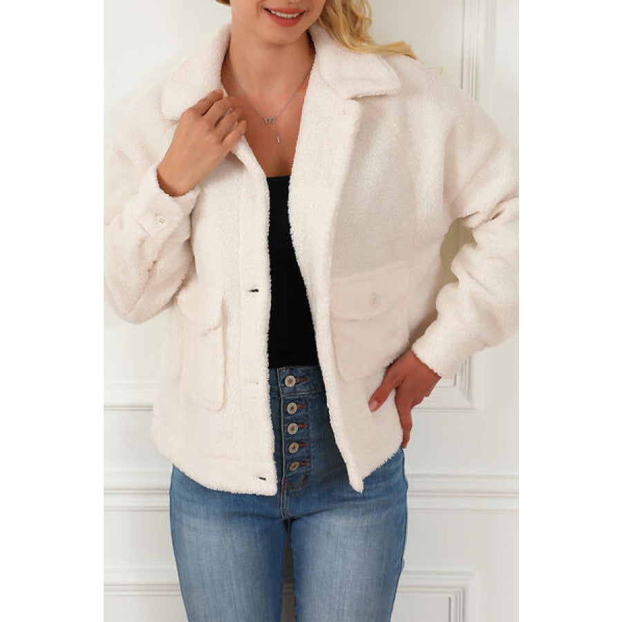 Fuzzy Button Up Faux Fur Outerwear Clothing