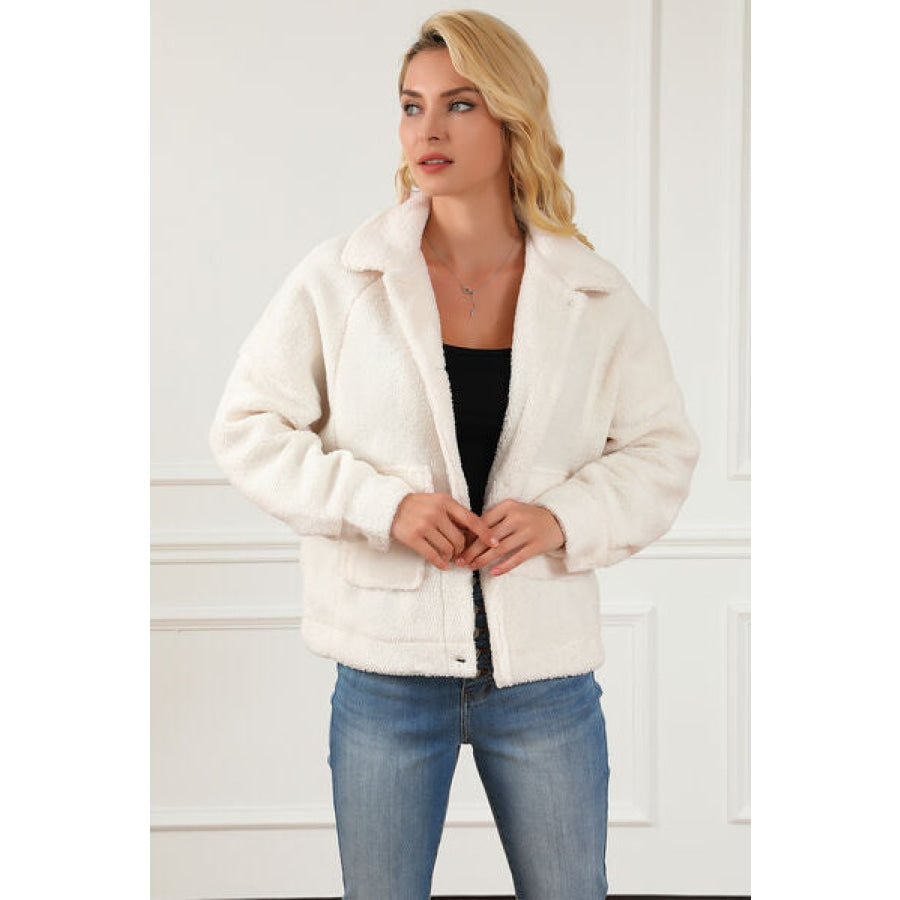 Fuzzy Button Up Faux Fur Outerwear Clothing