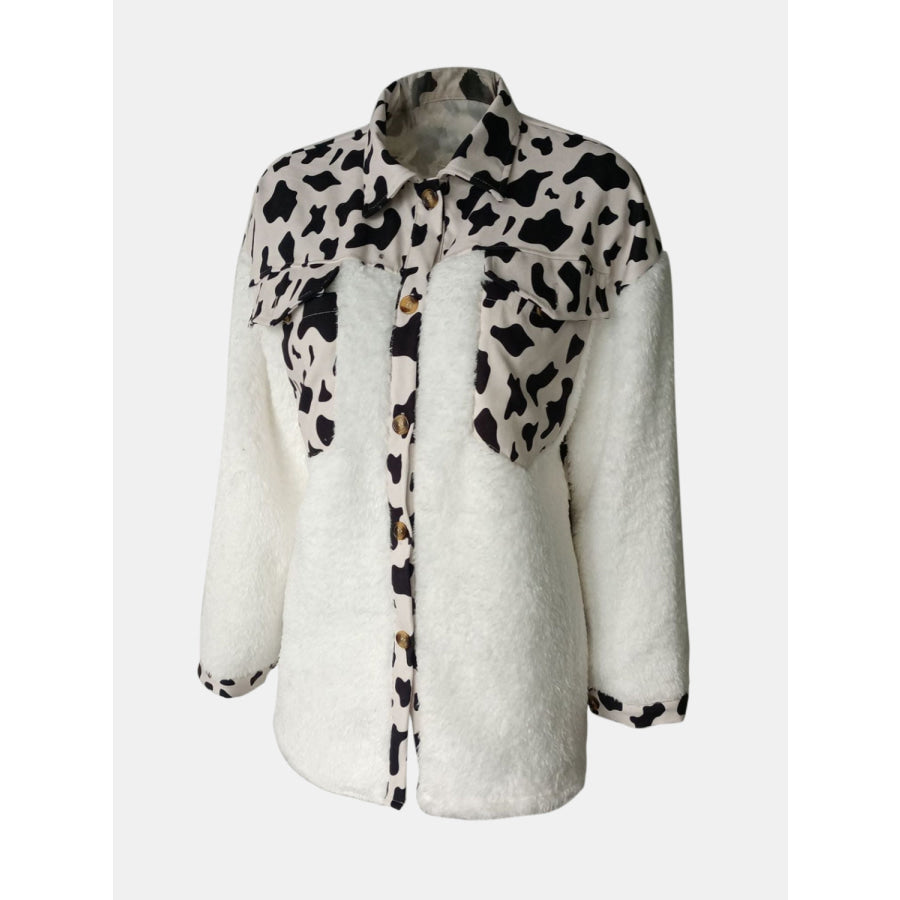 Fuzzy Button Up Long Sleeve Jacket Apparel and Accessories