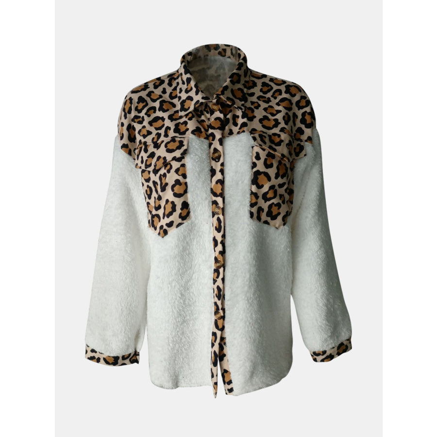 Fuzzy Button Up Long Sleeve Jacket Apparel and Accessories