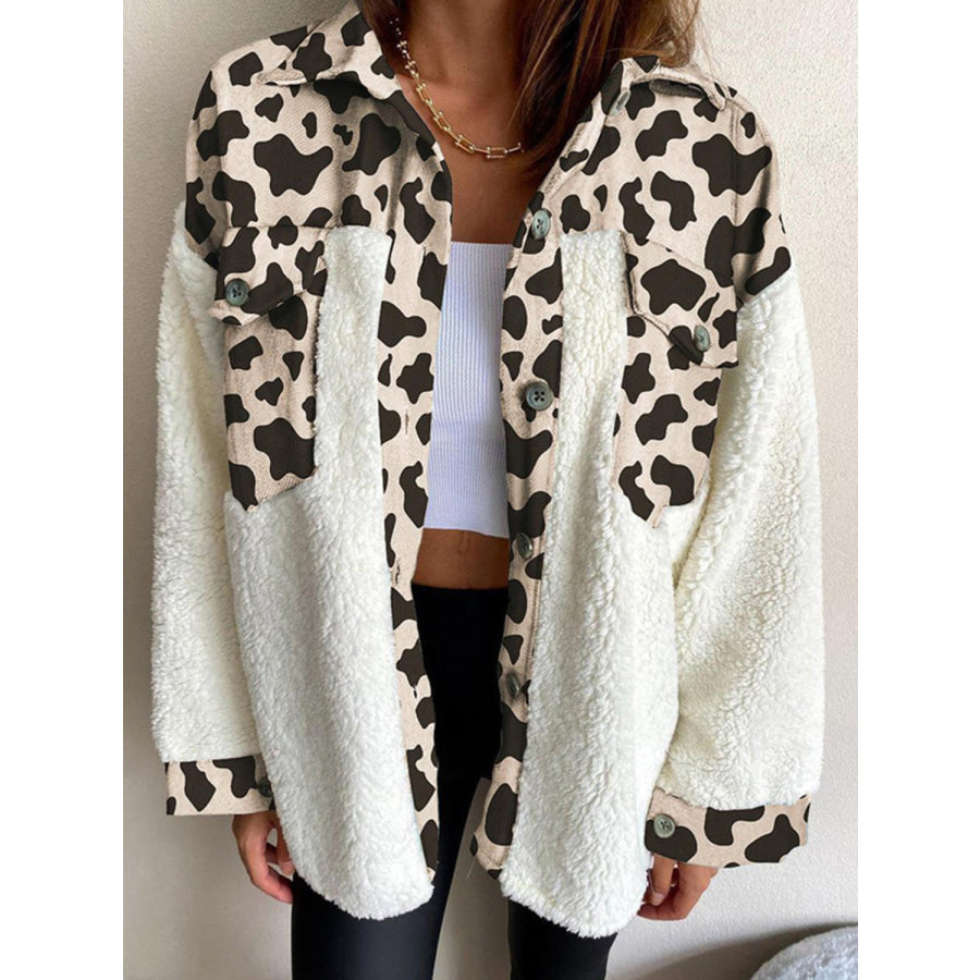 Fuzzy Button Up Long Sleeve Jacket Cream / S Apparel and Accessories