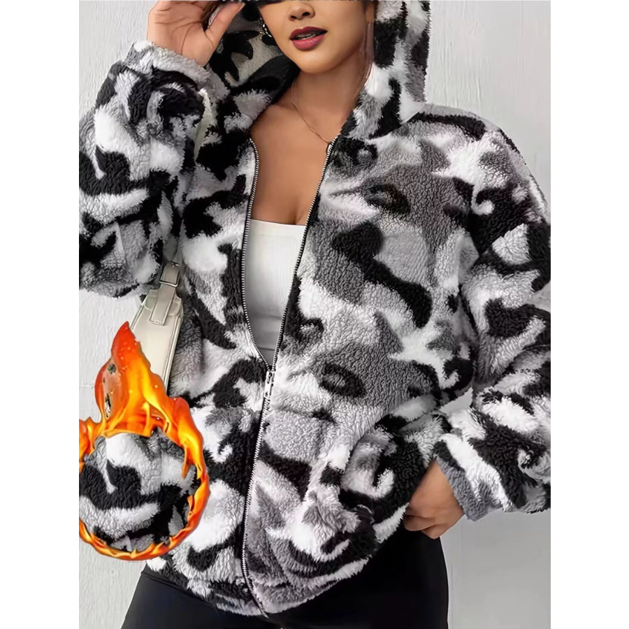 Fuzzy Camo Zip-Up Hoodie Apparel and Accessories