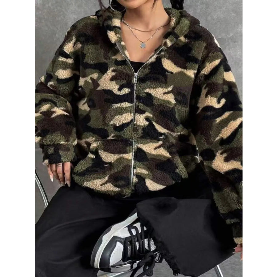 Fuzzy Camo Zip-Up Hoodie Apparel and Accessories