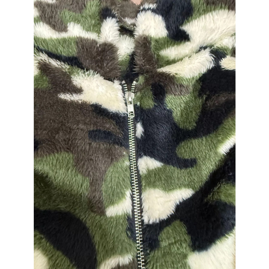Fuzzy Camo Zip-Up Hoodie Apparel and Accessories