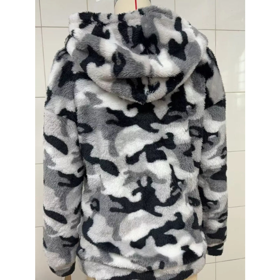 Fuzzy Camo Zip-Up Hoodie Apparel and Accessories