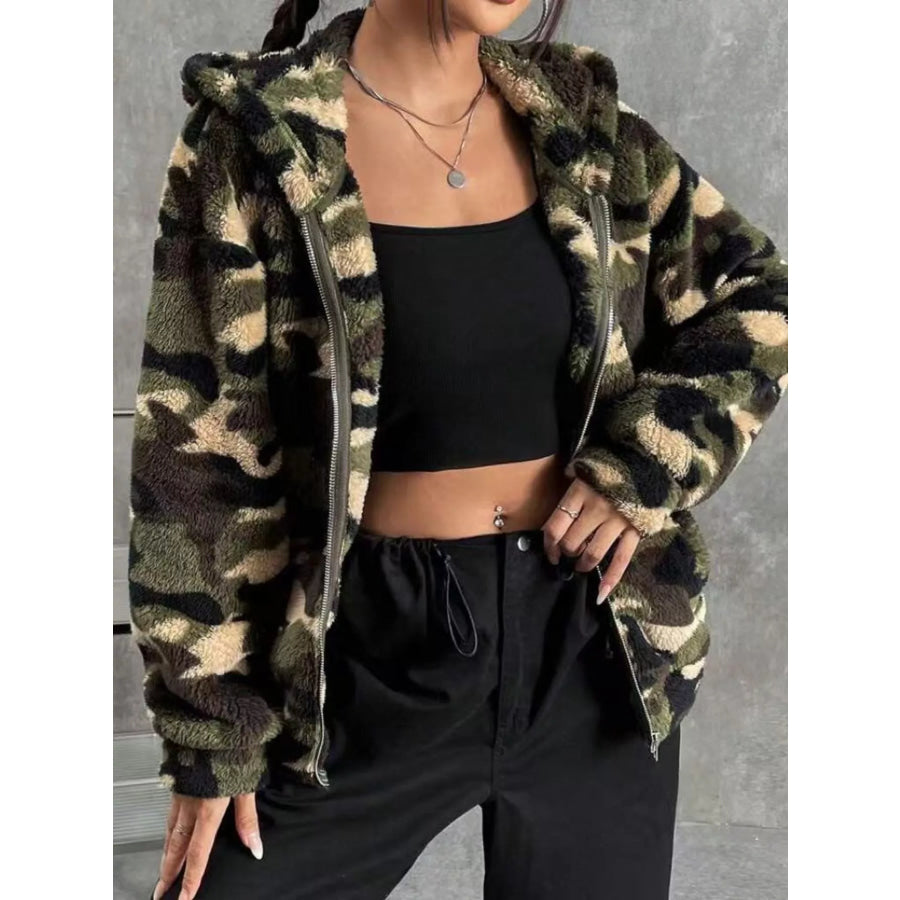 Fuzzy Camo Zip-Up Hoodie Apparel and Accessories