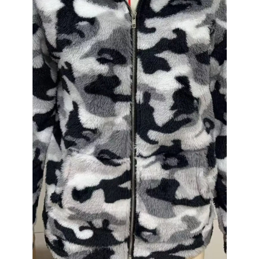 Fuzzy Camo Zip-Up Hoodie Apparel and Accessories