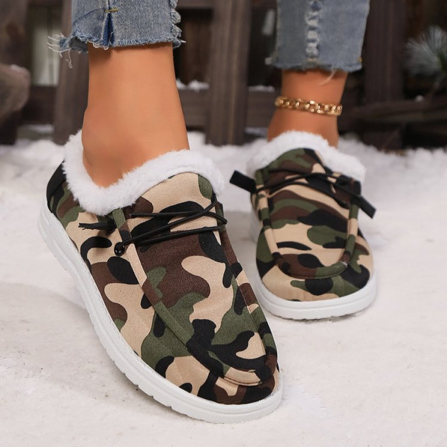 Fuzzy Camouflage Round Toe Boots Green Camouflage / 36(US5) Apparel and Accessories