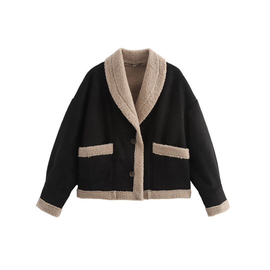 Fuzzy Collared Neck Long Sleeve Jacket Apparel and Accessories