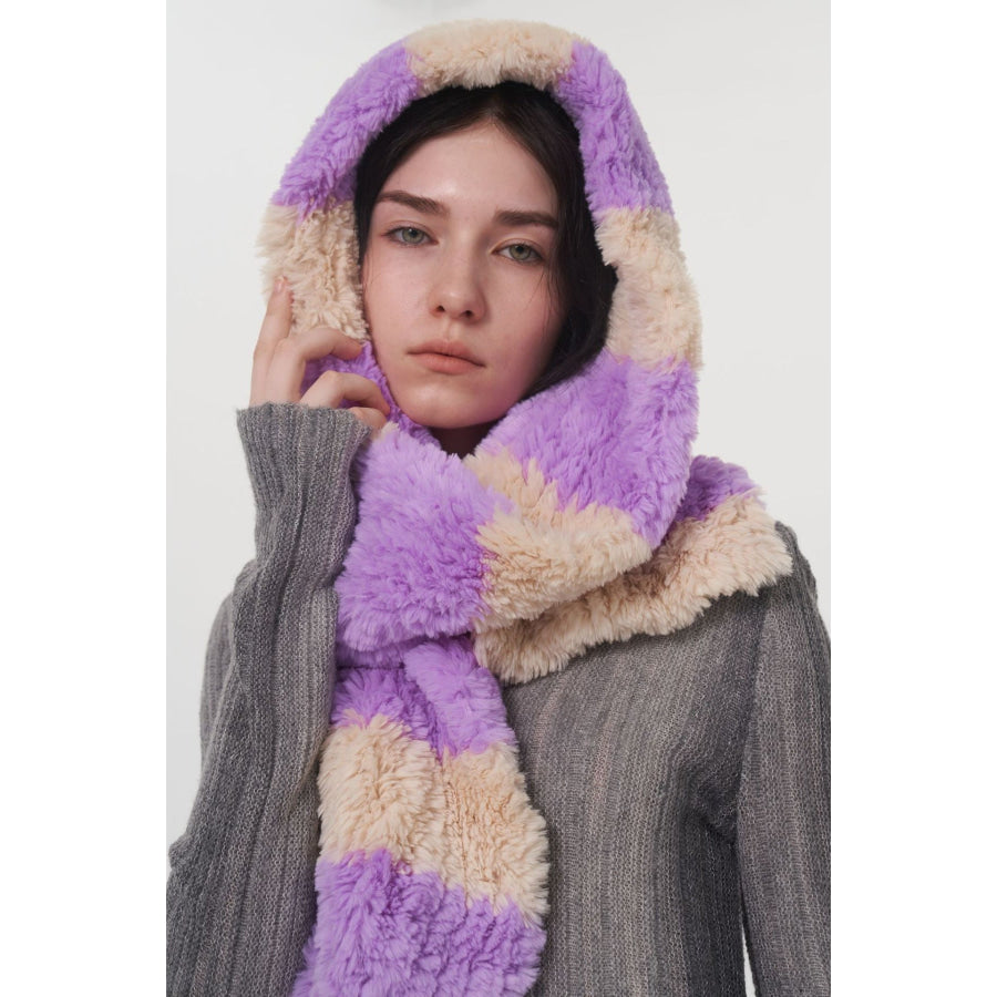 Fuzzy Contrast Striped Scarf Apparel and Accessories