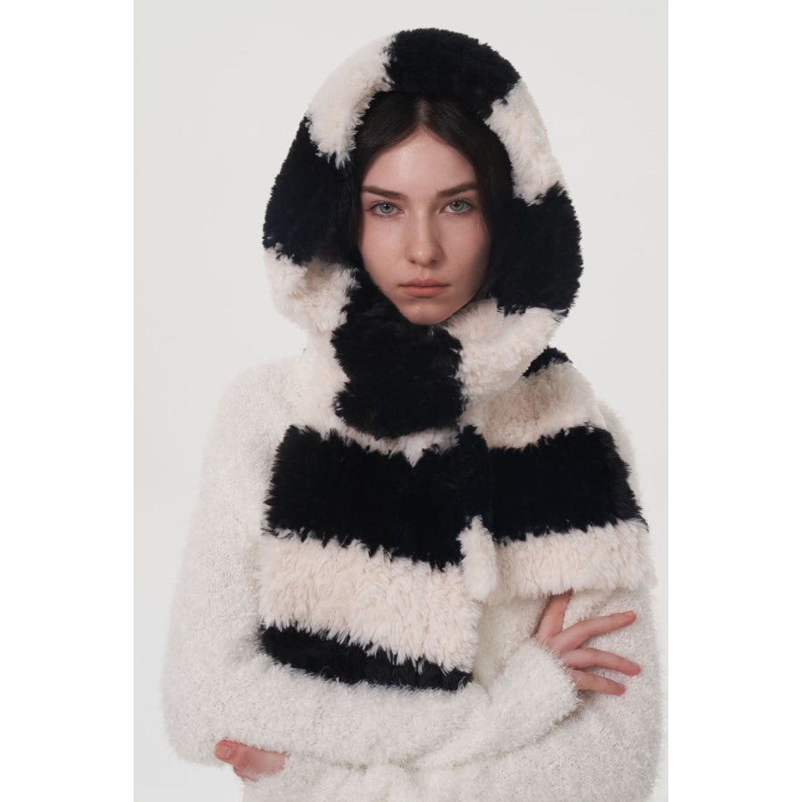 Fuzzy Contrast Striped Scarf Apparel and Accessories