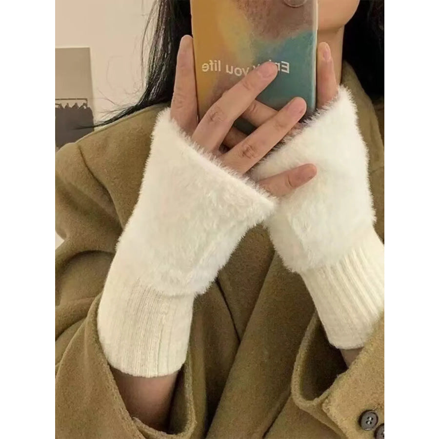 Fuzzy Cuff Fingerless Gloves Cream / ONESIZE Apparel and Accessories