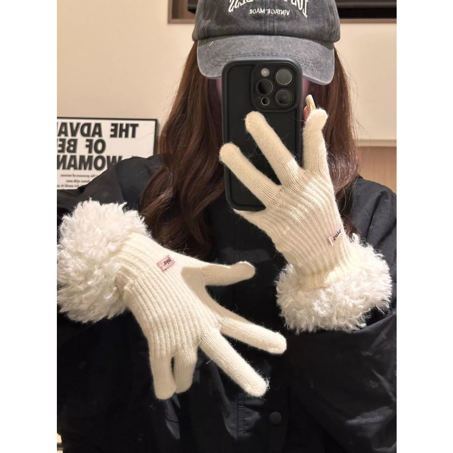 Fuzzy Cuff Knitted Gloves Cream Color / ONESIZE Apparel and Accessories