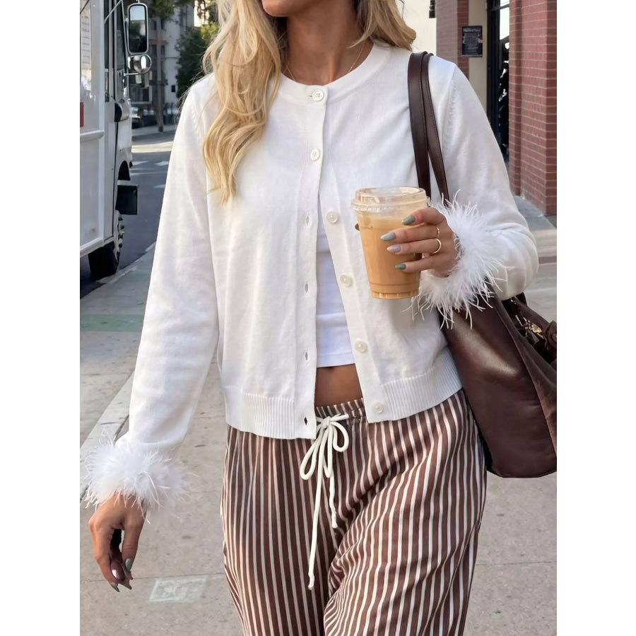 Fuzzy Cuffs Button Up Cardigan Apparel and Accessories
